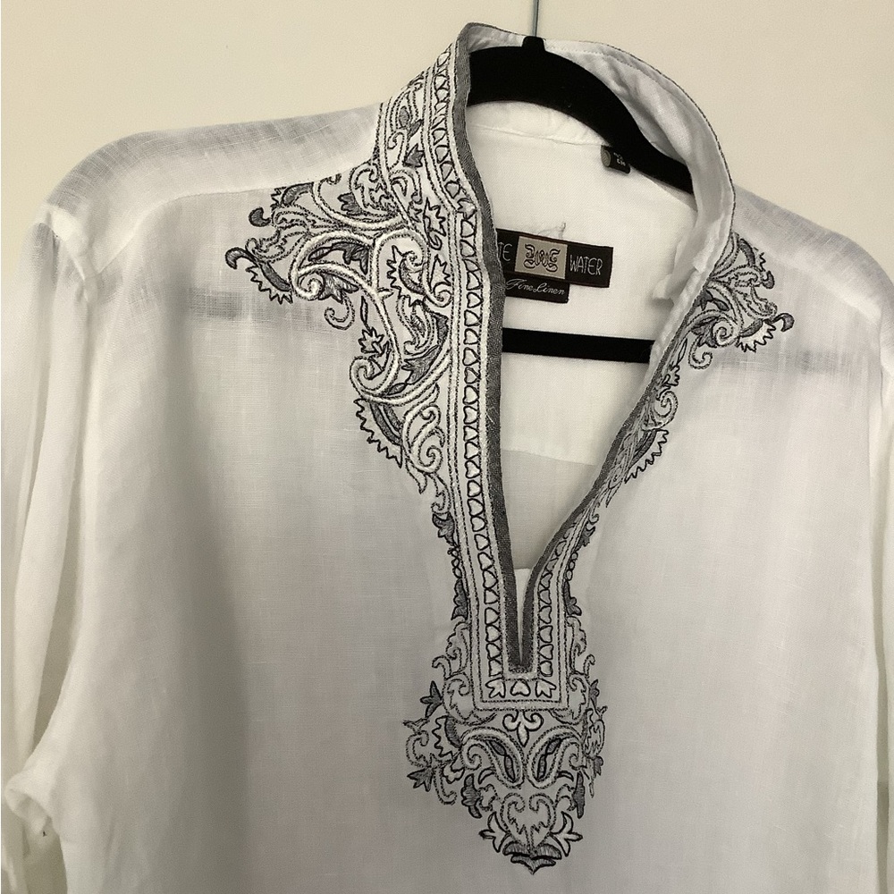 White Linen Embroidered Tunic Top